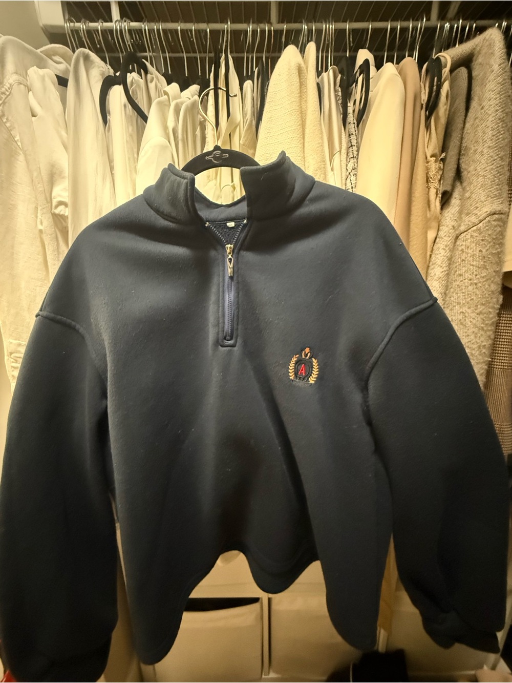 Men's Navy Quarter-Zip Sweatshirt with Embroidered Crest